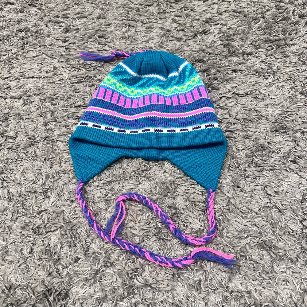 3/$15 80’s Vintage Kids Stowe Woolens Blue and Pink Knit Winter Hat